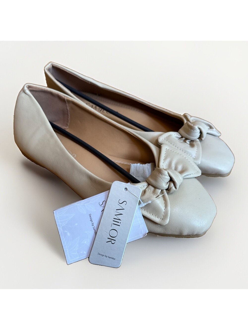 NWT NEW Samilor Beige Ballet Slip On Shoes Bow Ladies 9